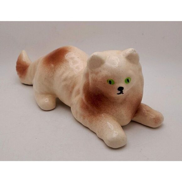 VTG Large Green Eyed Ceramic Cat Figurine - SCUFFED EAR - Nita's Ceramics Ozarks - Picture 1 of 6